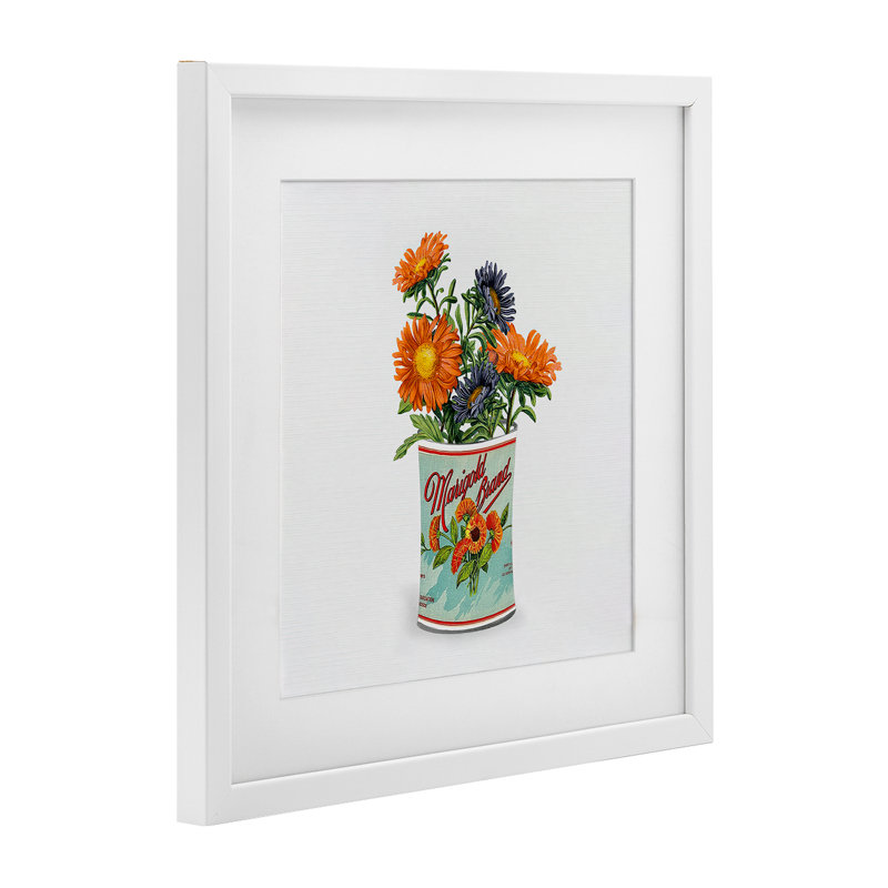 «Nostalgic Marigold Tin Bouquet», reproduction encadrée sous verre, design par Val Rhodes, 13 x 13