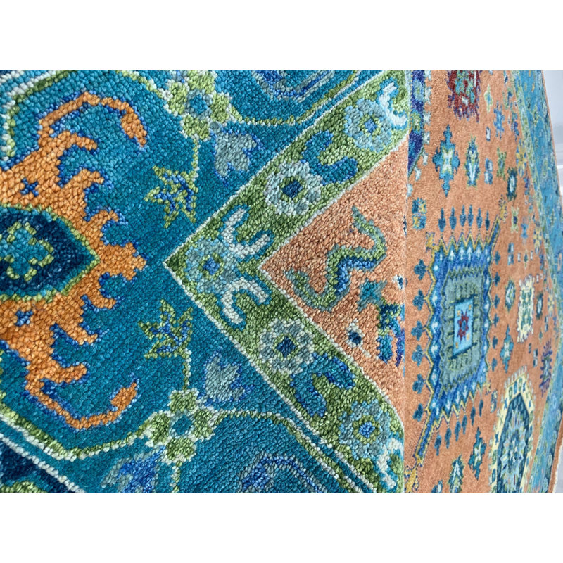 Ava Kazak Rust Hand Knotted Wool Rust / S.Blue Traditional Classic Area Rug, Rectangle 9' x 12'