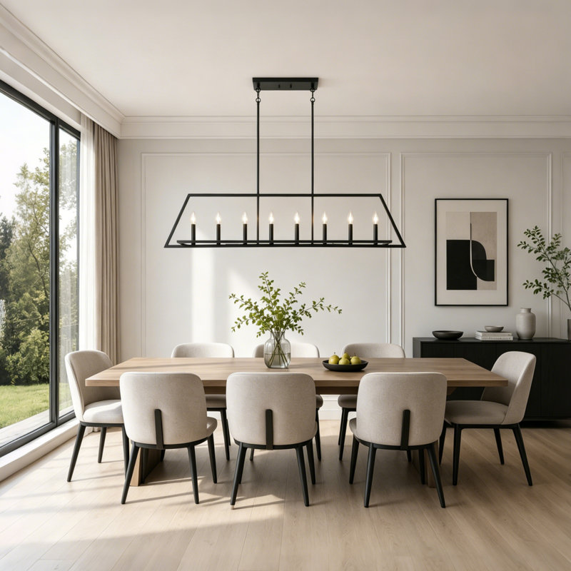 Angelise 8-Light 55.1'' W Large Black Modern Farmhouse Kitchen Island Pendant UL Certified