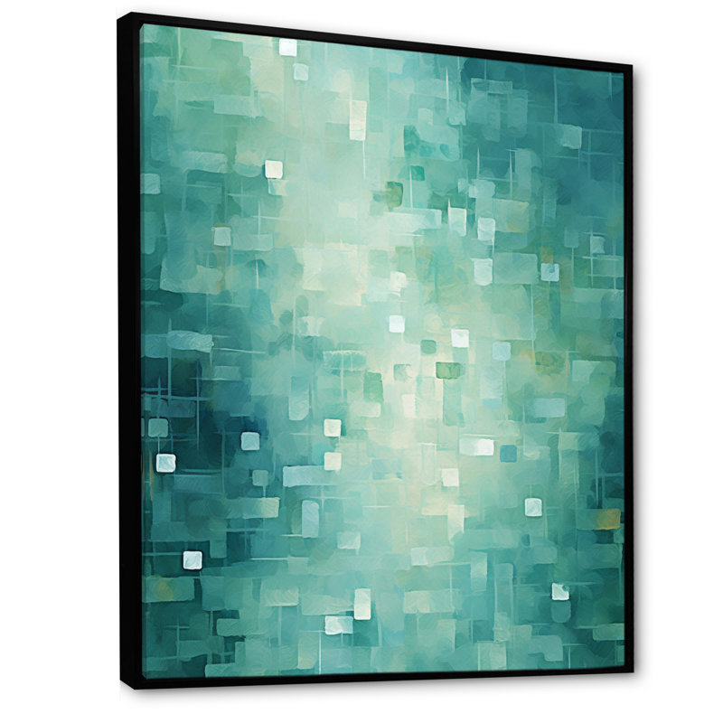 «California Sunshine Abstract Cubist Turquoise», peinture murale abstraite, salon, H 40 po x l 30 po x P 1,5 po