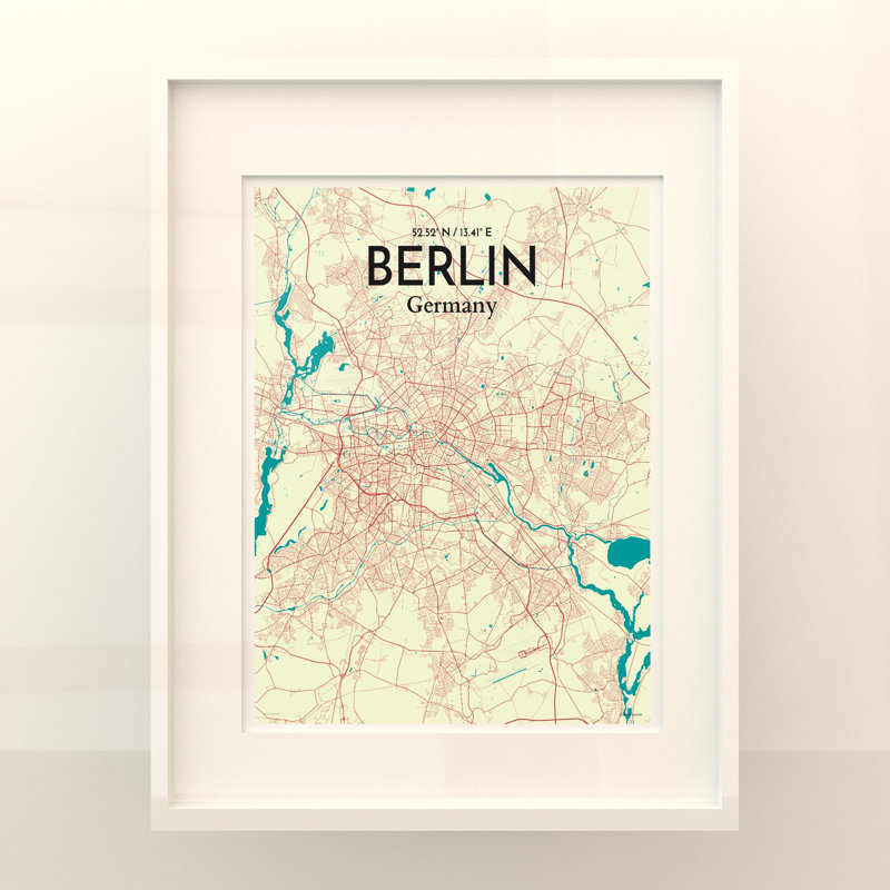 Berlin City Map in Tricolour 1 Piece Wall Art, 20cm H x 16cm W x 0.05cm D