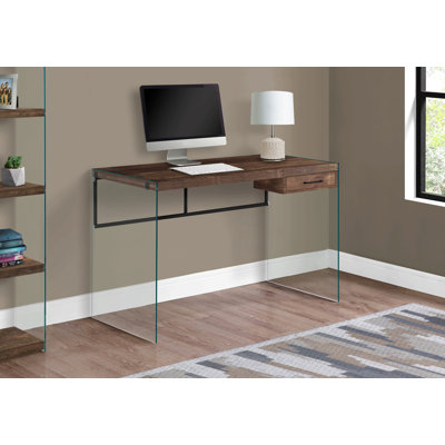 Bureau d'ordinateur, bureau personnel, ordinateur portable, tiroirs de rangement, L 48 po, travail, stratifié, verre trempé transparent, contemporain, moderne