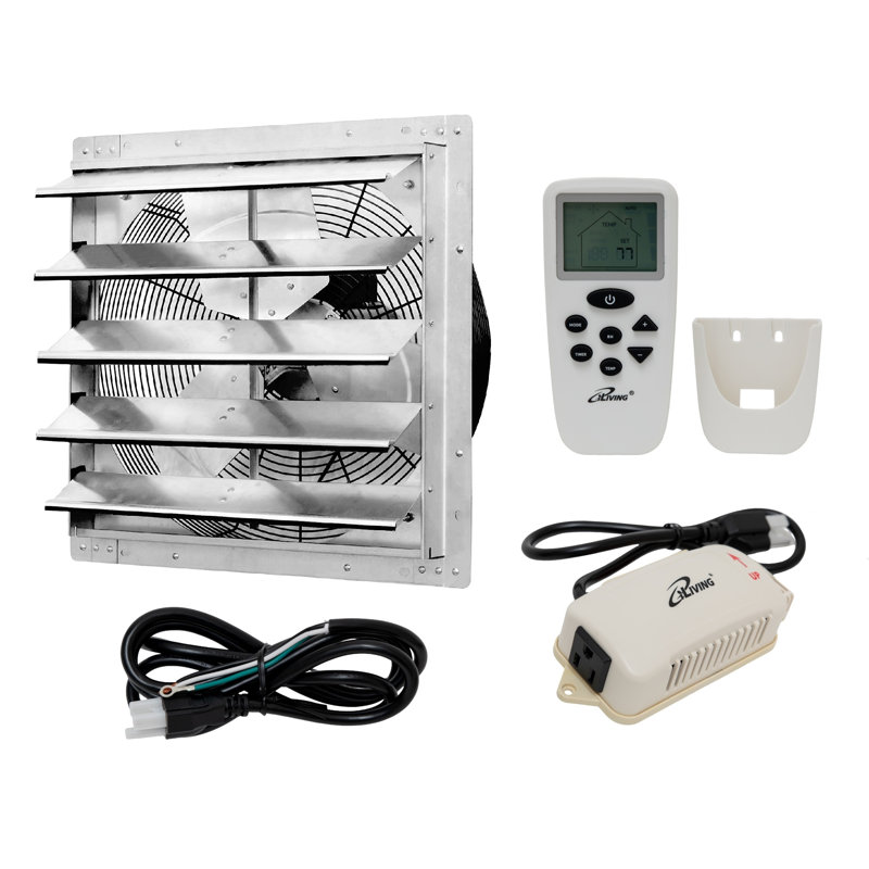 iLIVING ILG8SF18VC 18" Shutter Exhaust Fan with Wireless Smart Remote Controlled Thermostat and Humidity, Variable Speed Wall-Mounted Attic Vent Fan, Chicken Coop Ventilation, 1736 CFM, 2600 SQF Coverage Area