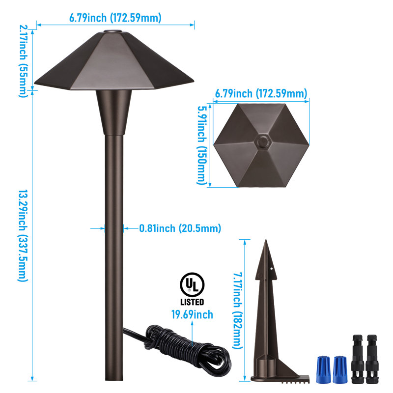 LED Landscape Light, Color Temperature Selectable Low Voltage Waterproof, Hexagon Head