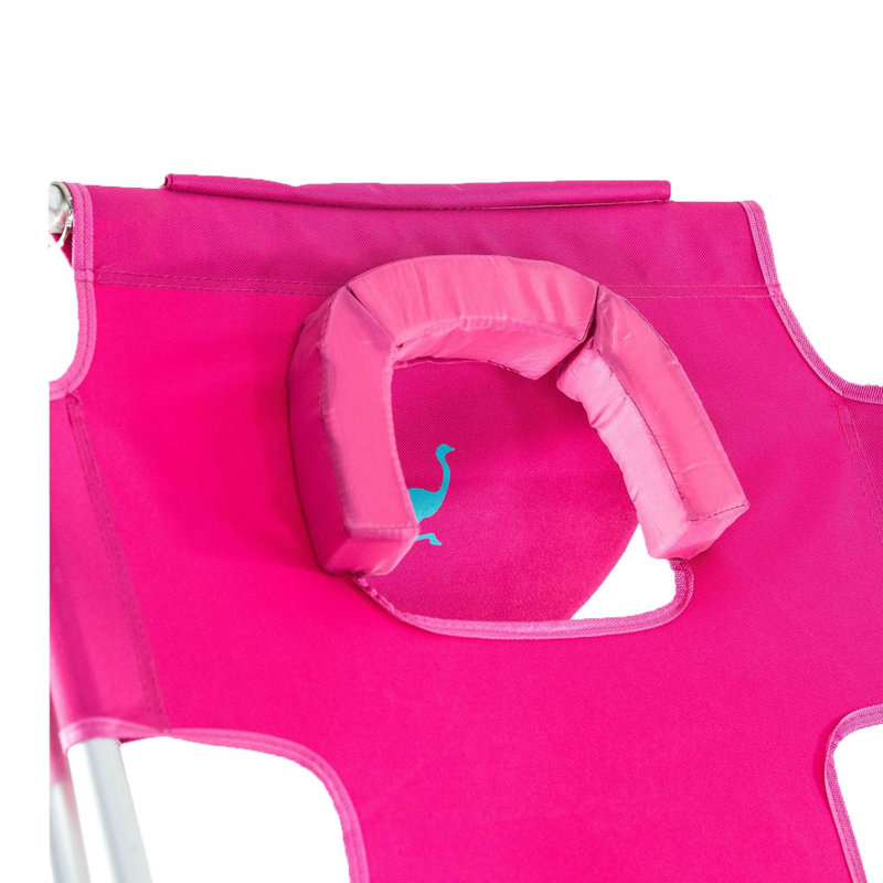 Pink Adjustable Aluminum Beach Lounger with Cushions and Arms