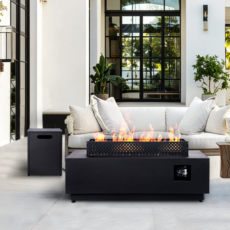 42 Inch Propane Fire Pit Table with 50,000BTU, 3-Piece Outdoor Rectangular Fire Pit with Hidden Fuel Tank for Outside Patio