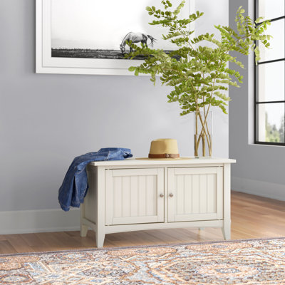 Ajwad Storage Bench with 2-Door Cabinet Storage, Ivory