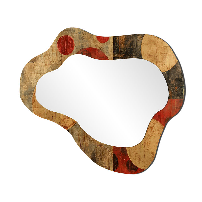 Rétro modernisme circulaire - miroir mural décoratif nuage géométrique, grand miroir asymétrique rouge, impression d'art en métal