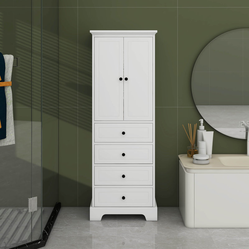 Armoire de rangement pour salle de bain, armoires de rangement autoportantes avec 4 tiroirs et tablette réglable, Blanc