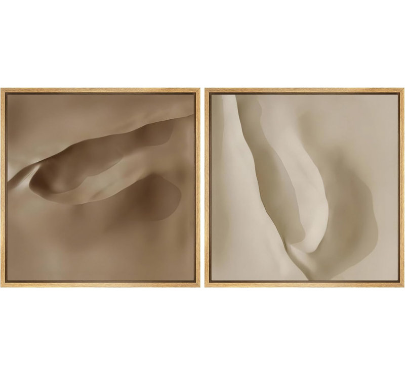"Effet 3D - Élégant beige brun abstrait, minimaliste, neutre, œuvre d'art, photo, décor moderne" - 2 pièces, Naturel