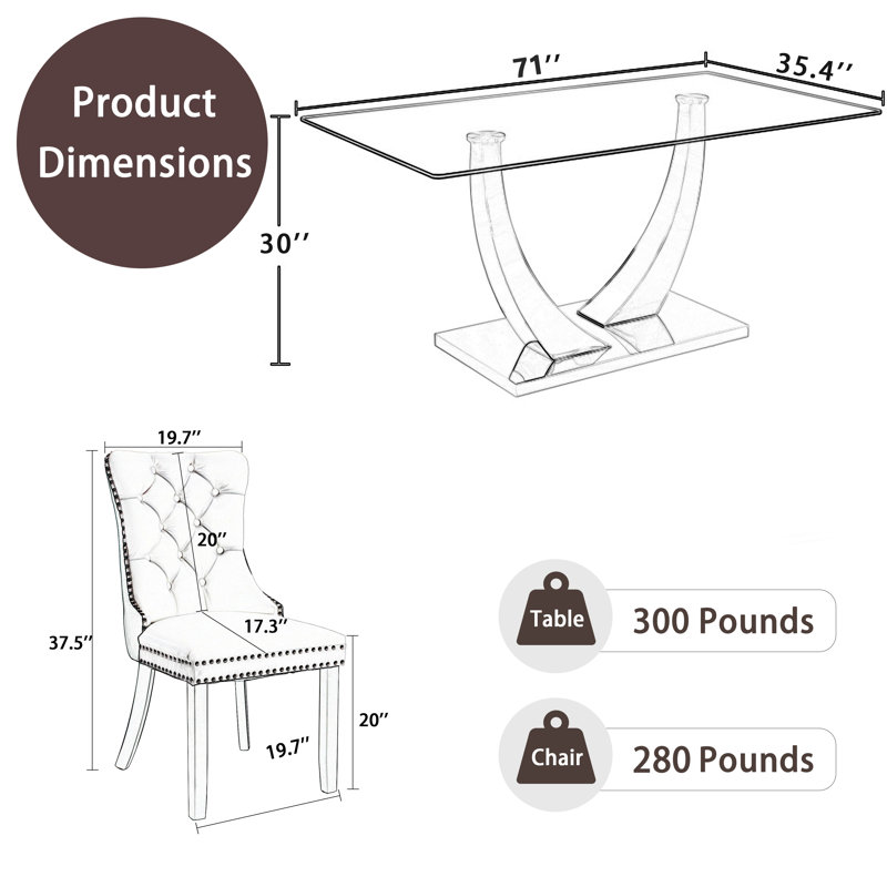 Ensemble de salle à manger rectangulaire H 35,4 po Hoppus, Beige, H 30 po x L 71 po x l 35,4 po