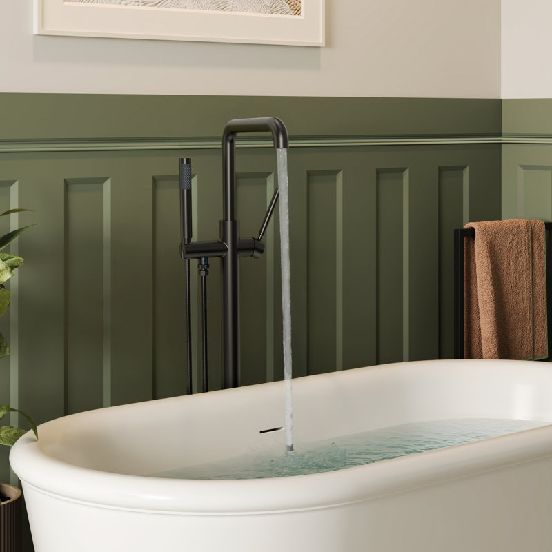 Single Handle Freestanding Tub Filler with Diverter, Matte Black