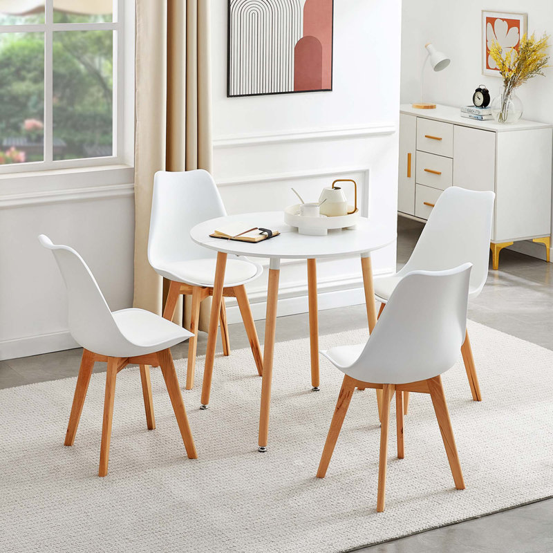 Alfret Round Solid Wood Base Dining Table, 29.13”H x 31.5”L x 19.29”W