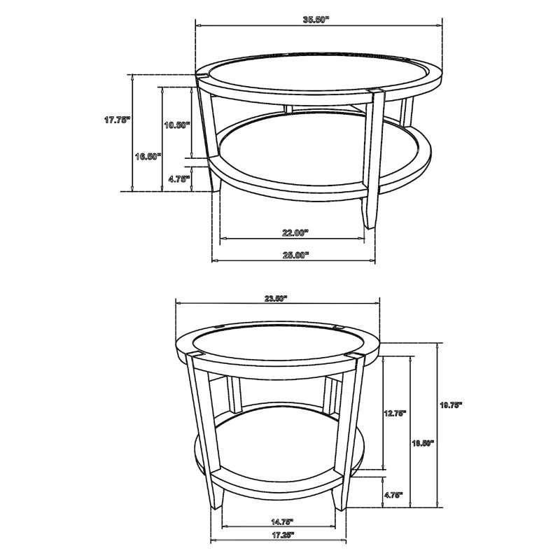 Ensemble de tables basses rondes 2 pièces Camilia, tablette inférieure, bois d'érable brun