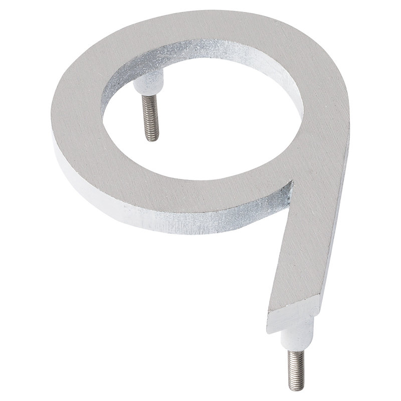 Numéro de maison à fixation flottante 4 po, 9, Nickel satiné / Blanc