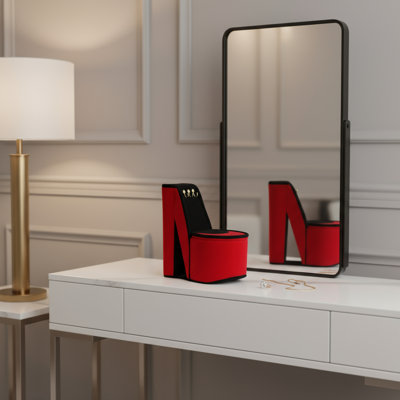 9" Red Black And Gold Velvet High Heel Jewelry Box