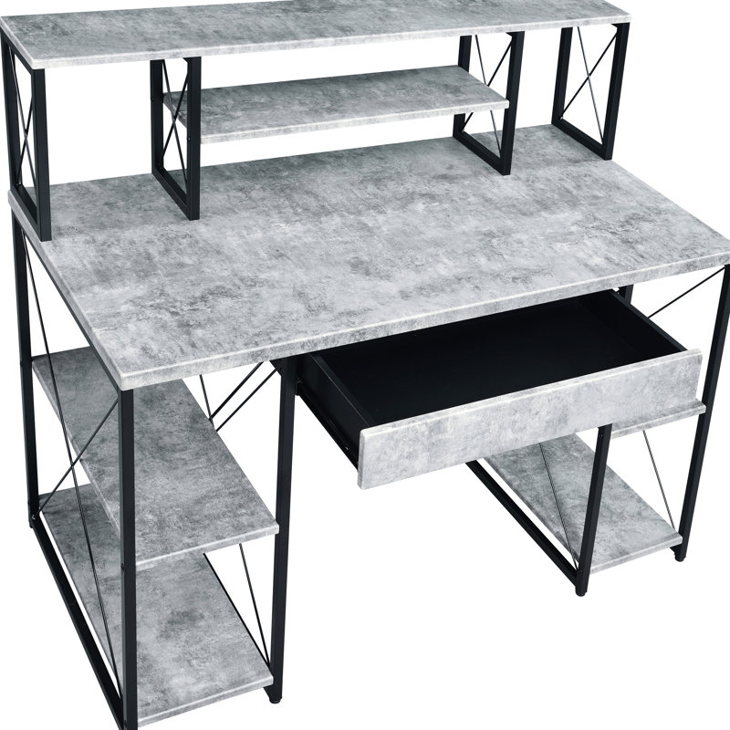 Bureau gris et noir avec métal en bois - élégant pour les espaces de travail, 42.39" H x 47.5" W x 24.5" D, Grey/Black