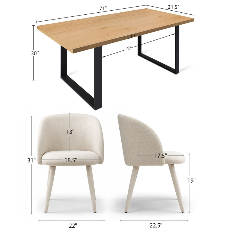 71" Rectangular Dining Table Set With Upholstered Armchairs, White