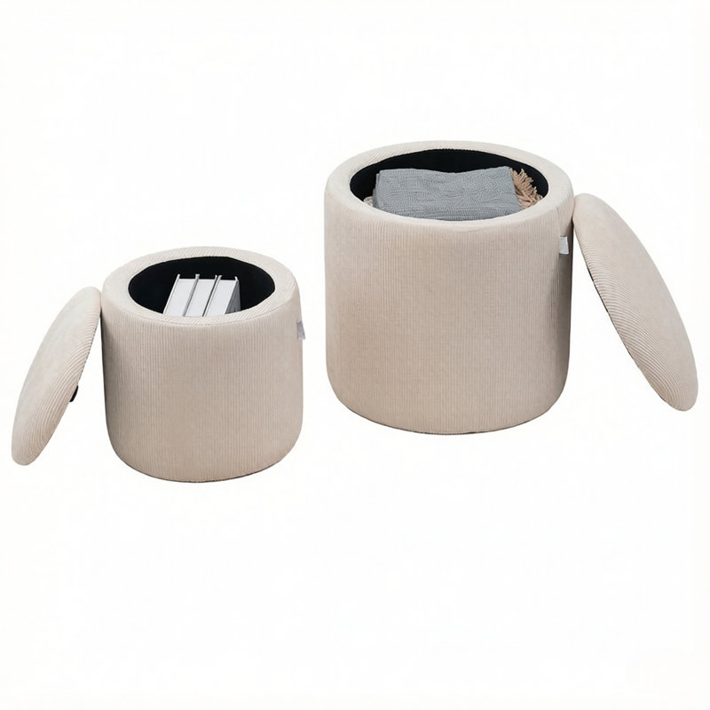 Ensemble de 2 tabourets de rangement en velours côtelé, repose-pieds avec couvercle en bois amovible et espace de rangement caché