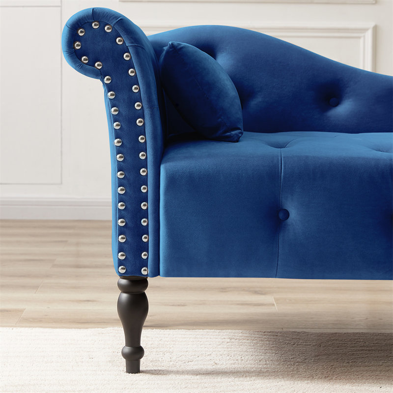 Chaise longue à accoudoir gauche Enguerran, Velours bleu