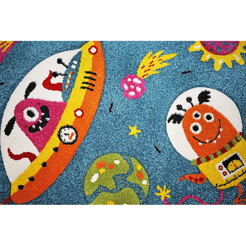 Area Rug Kids Bedroom Silly Aliens Outer Space Modern Decor Nursery Playroom Carpet Mat, Rectangle 3'11" x 5'3"