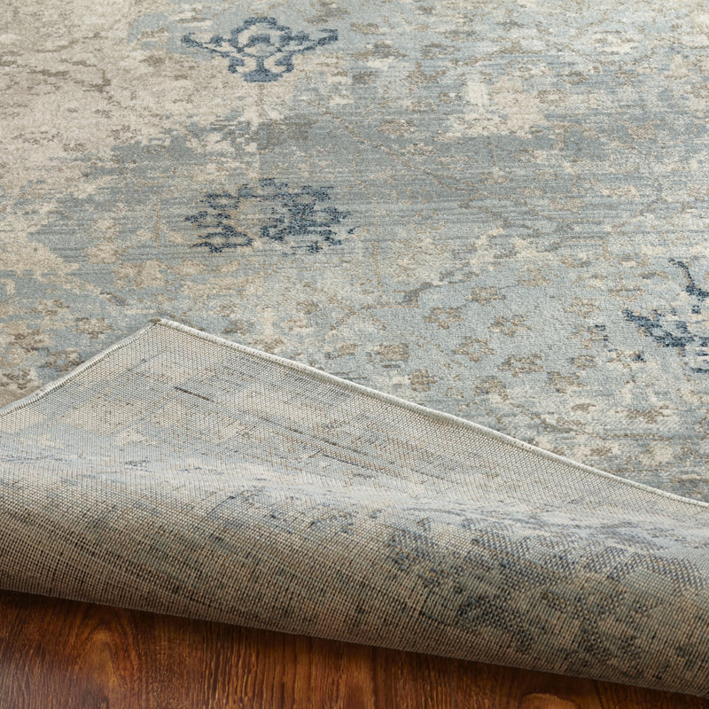 Tedesco Abstract Area Rug in Ivory/Blue, Square 6'