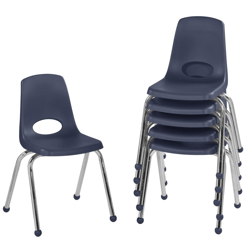 Navy Molded Plastic Classroom Stackable Chairs with Chromed Steel Legs