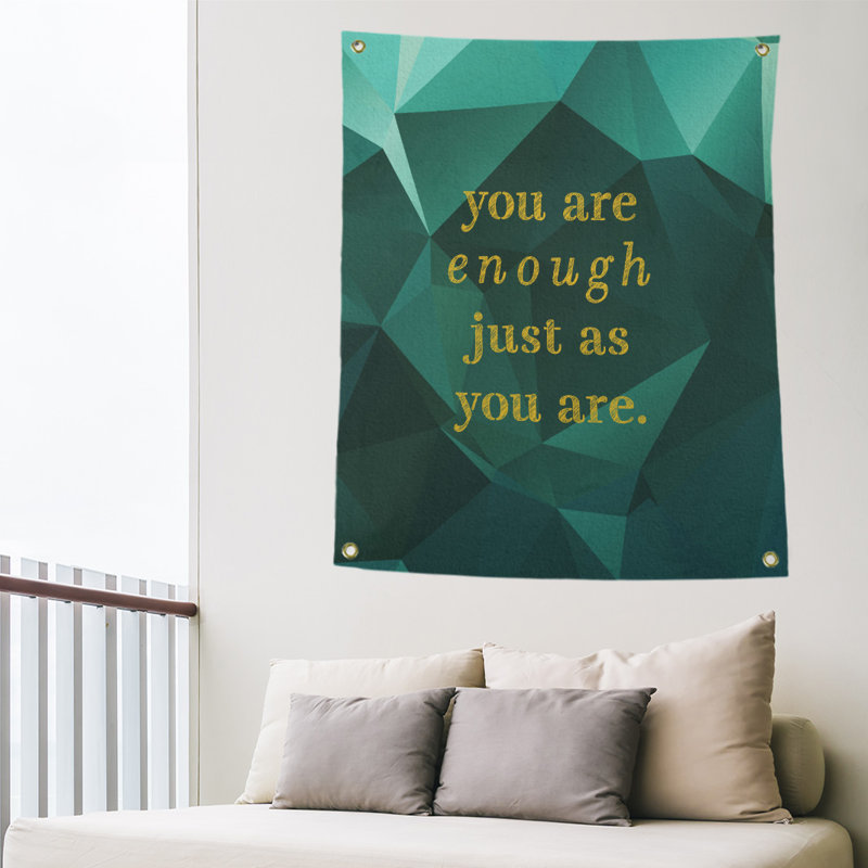 Tapisserie «Polyester You Are Enough» en polyester, H 36 po x l 26 po, Émeraude / doré