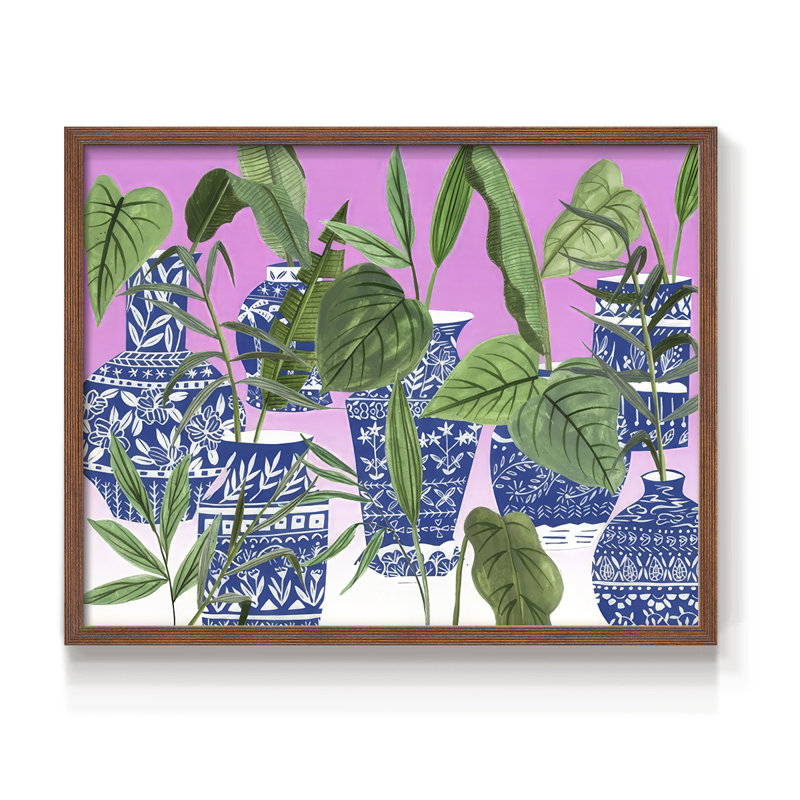 Indigo Palms II - reproduction encadrée - réarmable, H 11 po x l 14 po, Noyer