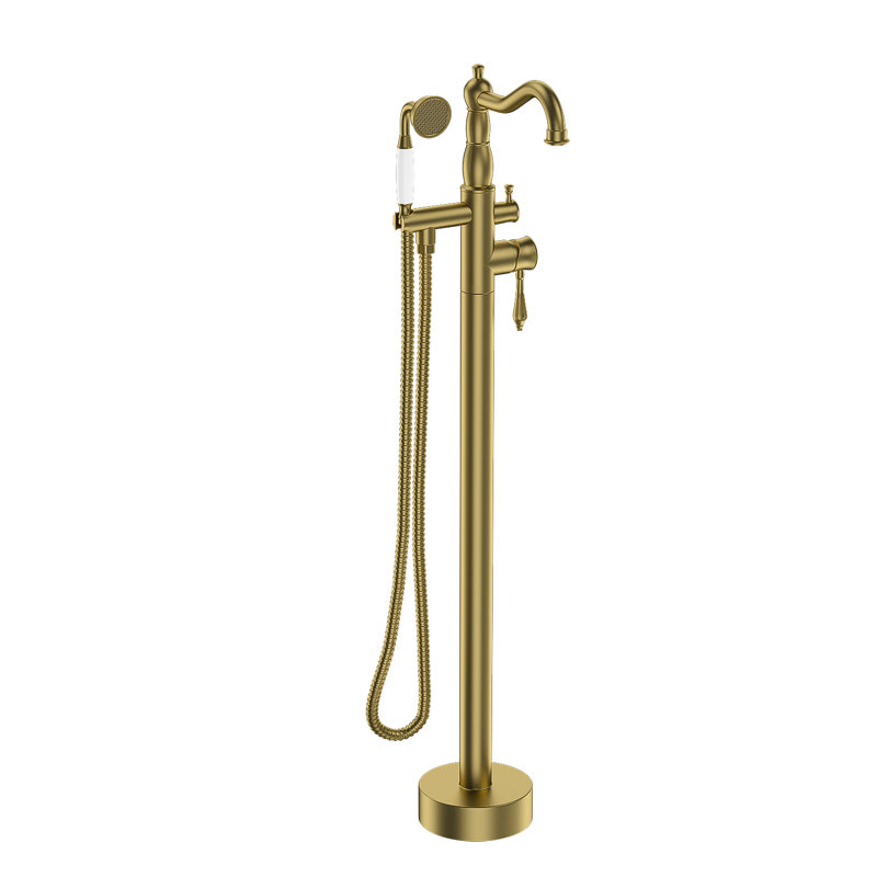 Freestanding Tub Filler with Diverter, Brushed Brass