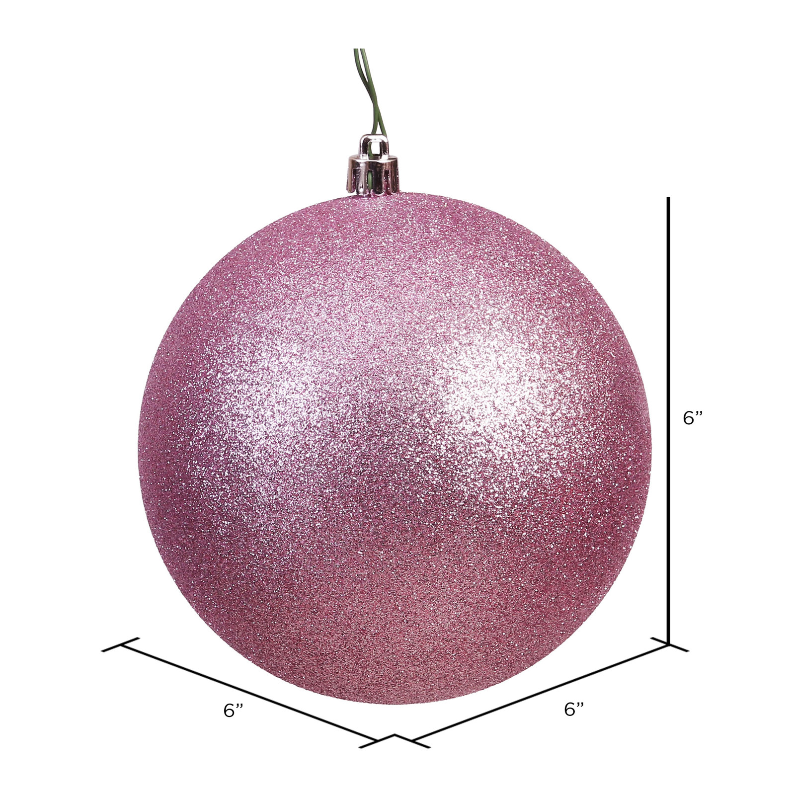 Christmas Ball Ornament, 6" H x 6" W x 6" D, Glitter Mauve