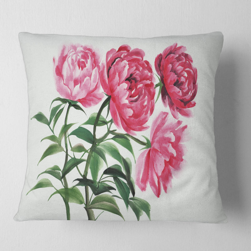 Quatre pivoines roses rétro - imprimé traditionnel, 18" x 18"