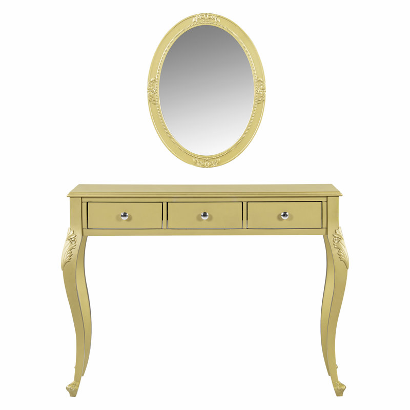 Meuble-lavabo de luxe avec miroir ovale, Doré