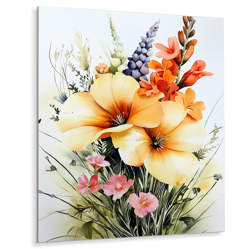 Floral Fusion In Summer Prairies I - Botanicals Metal Wall Decor, Modern Metal Print, 44" H x 34" W x 0.84" D