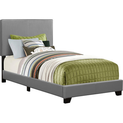 Upholstered Grey Leather Style Twin Bed For A Relaxing Bedroom Leather-like Bed, Making Your More Inviting