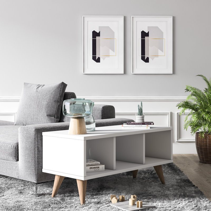 Nona Side Table, Coffee Table with 3 Storage Shelves, 80 x 35 x 38 cm Sofa End Table, White/Oak