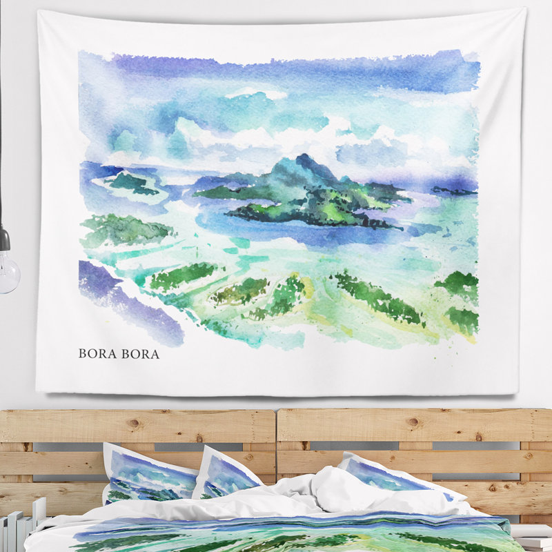 Paysage urbain bora bora vector illustration tapisserie, H 32 po x l 39 po