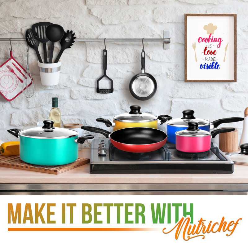 NutriChef 15-Piece Multicolor Nonstick Aluminum Cookware Set