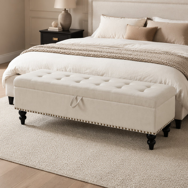 59" Bed Bench Ottoman With Storage Fabric