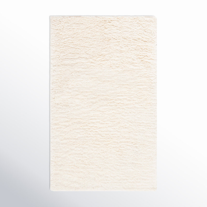 Abriel Solid Color Handmade Wool Area Rug in Ivory, Rectangle 8' x 10'