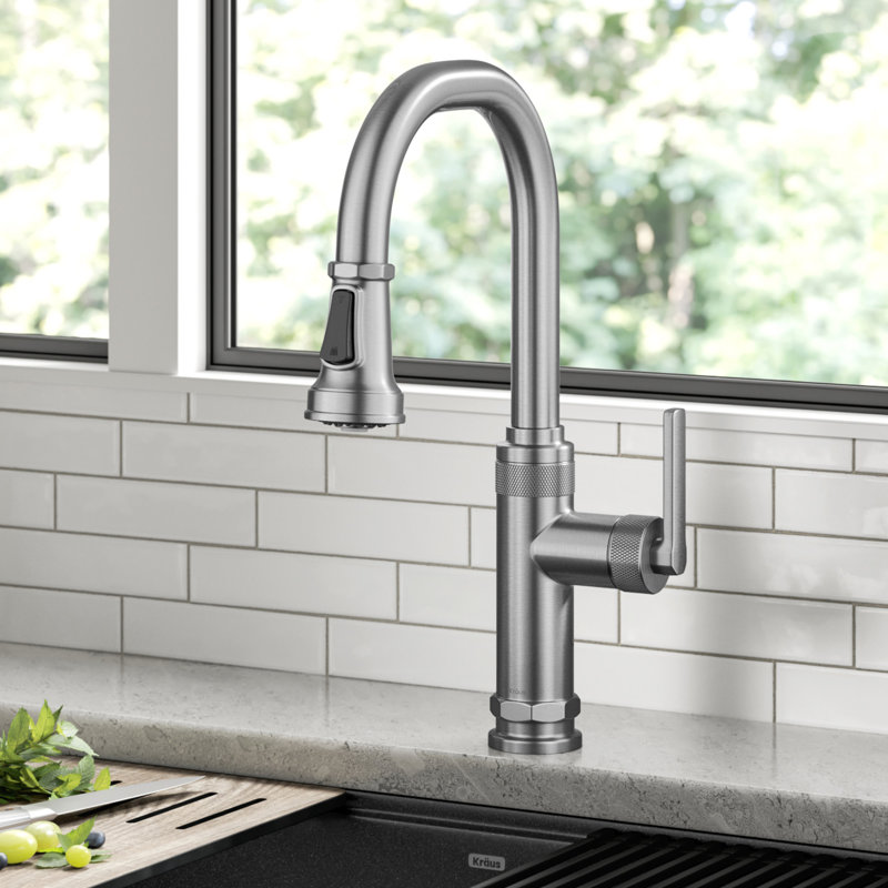 Robinet de cuisine à poignée simple KRAUS Allyn, Acier inoxydable qui ne tache pas