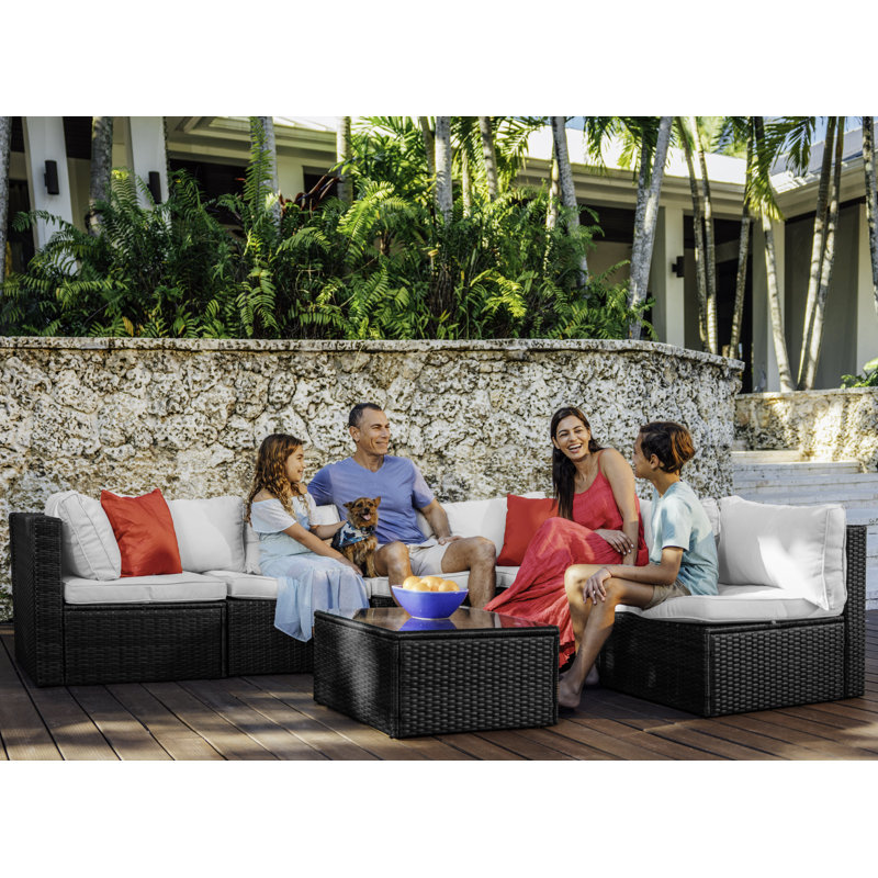 Stijn 6 - Person Outdoor Seating Group with Cushions, Black Frame/Off White Cushion