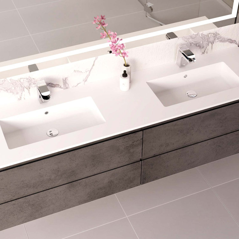 DAX Pasadena Vanity Cabinet with Glossy Toscana Basin, 72", Cement, Cement