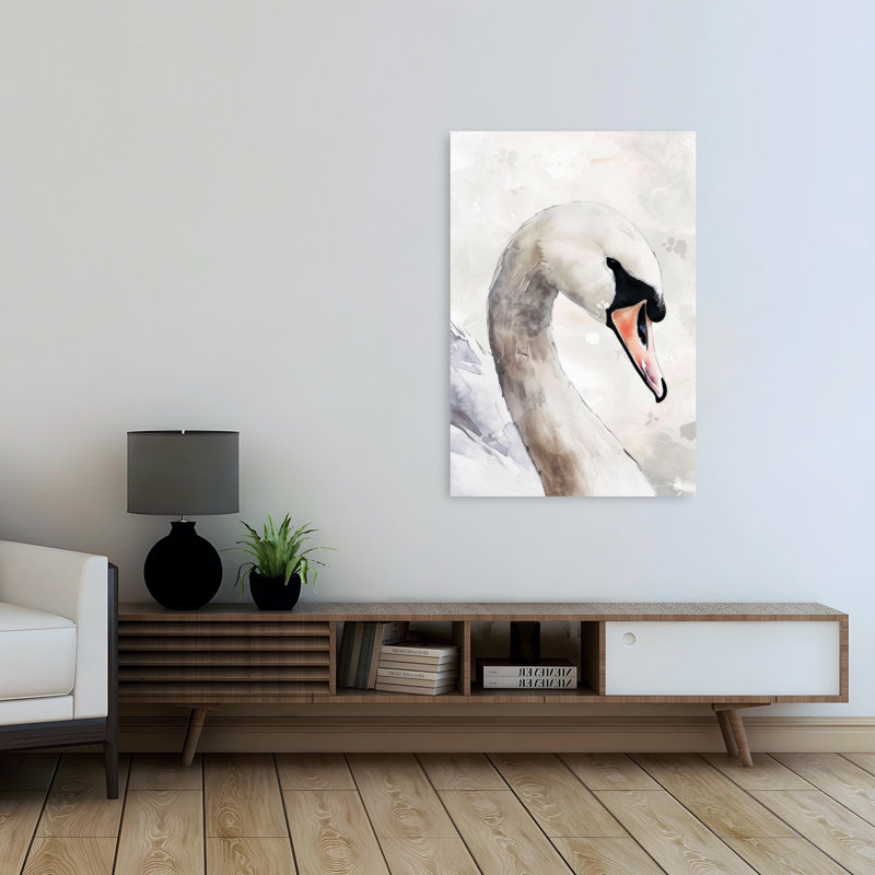 Graceful White Swan Classic Delicate Elegant Bird Nature Wildlife Wall Art Print by Mathieu - Wrapped Canvas Print