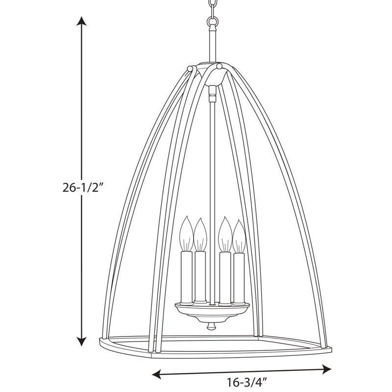 Lustre en forme de lanterne à 4 lumières Adama, Nickel brossé, H 26,5 po x l 16,75 po