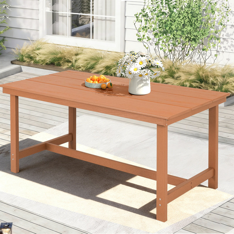 HDPE Patio Dining Table  With Umbrella Hole, Brown