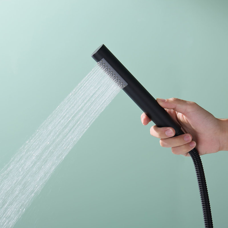 Robinet de baignoire à deux poignées fixé au sol, Noir mat