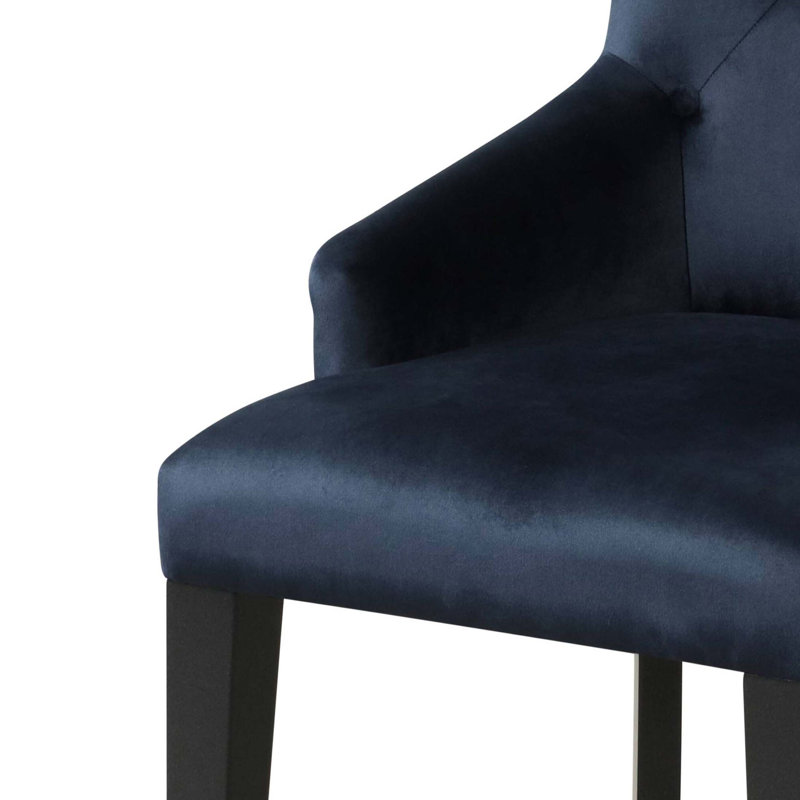 Fauteuil à dossier capitonné bleu marine foncé et noir
