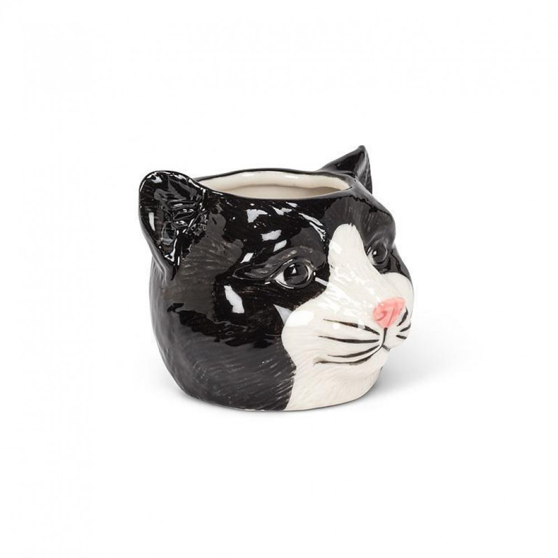 Hinley Small Tabby Cat Planter, Black/White