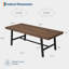 Table de salle à manger industrielle pour 6-8, 78,7 po grand plateau rectangulaire en bois avec structure en acier robuste, conception imperméable et peu encombrante pour la cuisine, la salle à manger, le bureau, brun
